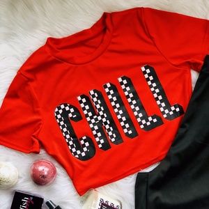 Underboob Crop Tee "CHILL" Set